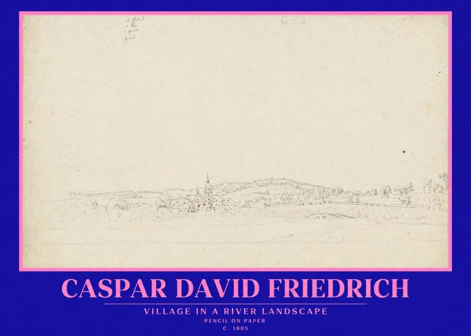 Caspar David Friedrich Village in a River Landscape No2 - Póster