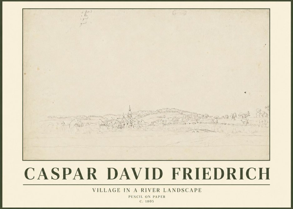 Caspar David Friedrich Village in a River Landscape No3 - Póster