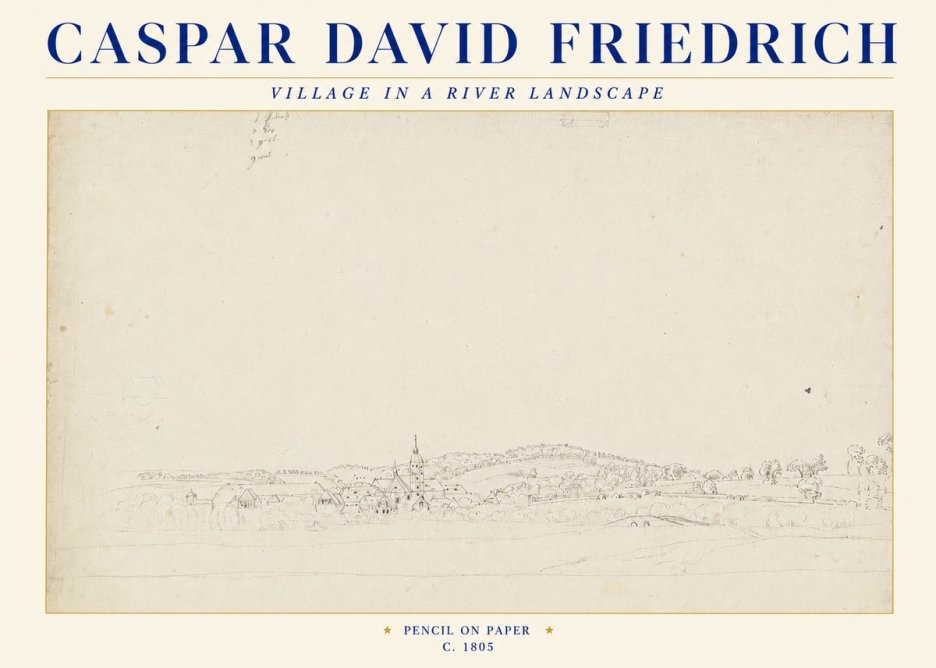 Caspar David Friedrich Village in a River Landscape No4 - Póster