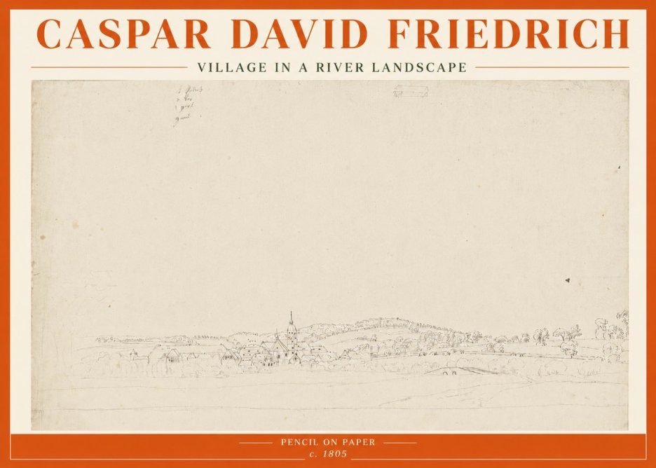 Caspar David Friedrich Village in a River Landscape No5 - Póster