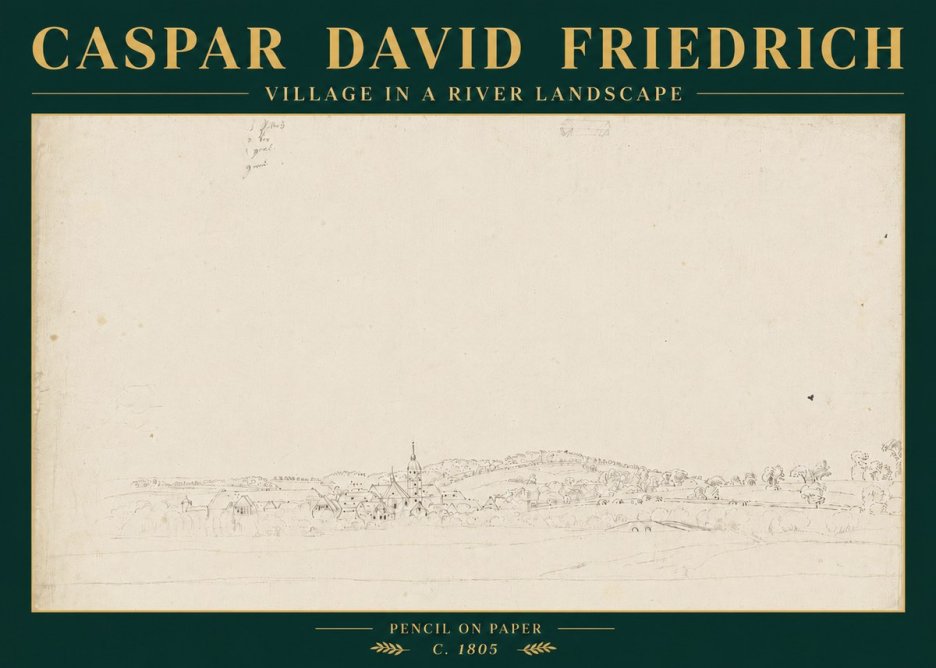 Caspar David Friedrich Village in a River Landscape No6 - Póster