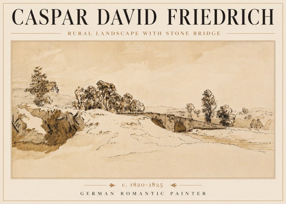 Caspar David Friedrich Rural Landscape with Stone Bridge No6 - Póster