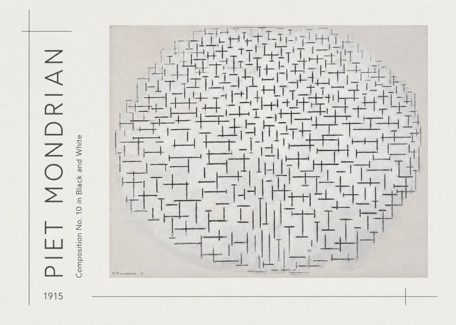 Piet Mondrian Composition 10 in Black and White No3 - Póster