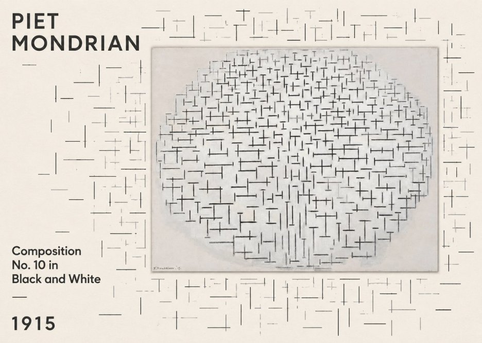 Piet Mondrian Composition 10 in Black and White No5 - Póster