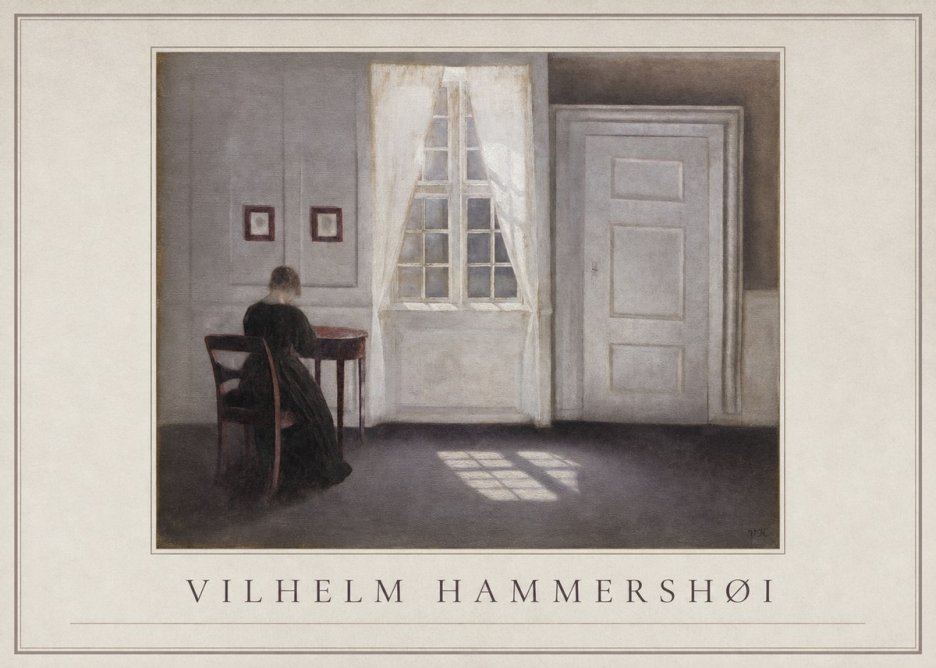 Vilhelm Hammershøi Interior with a Woman at a Table No1 - Póster