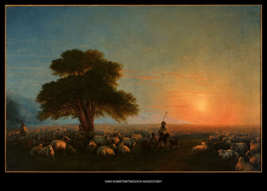 Ivan Konstantinovich Aivazovsky Shepherd with Flock at Sunset No5 - Póster