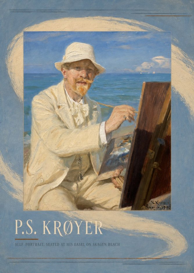 P.S. Krøyer Self-portrait, Seated at His Easel on Skagen Beach No3 - Póster