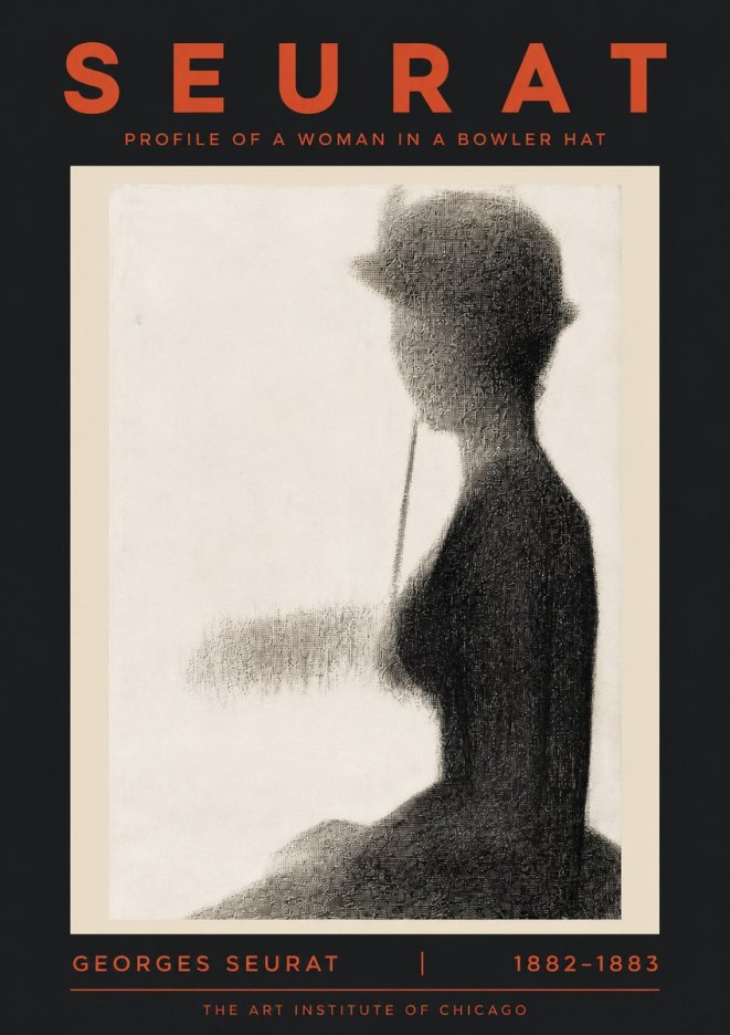 Seurat Profile of a Woman in a Bowler Hat No5 - Póster