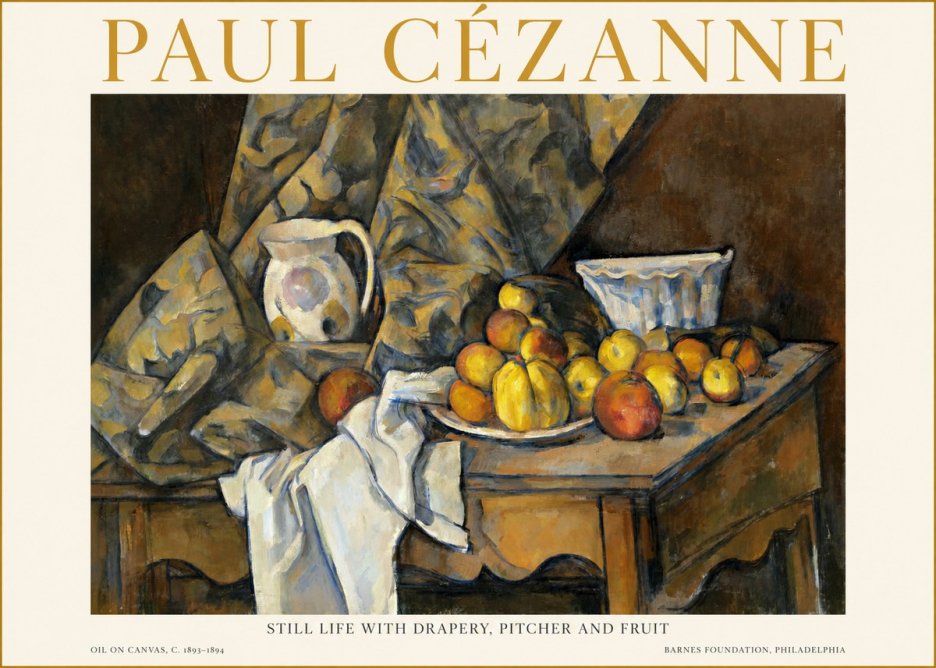 Paul Cézanne Still Life with Drapery, Pitcher and Fruit No1 - Póster