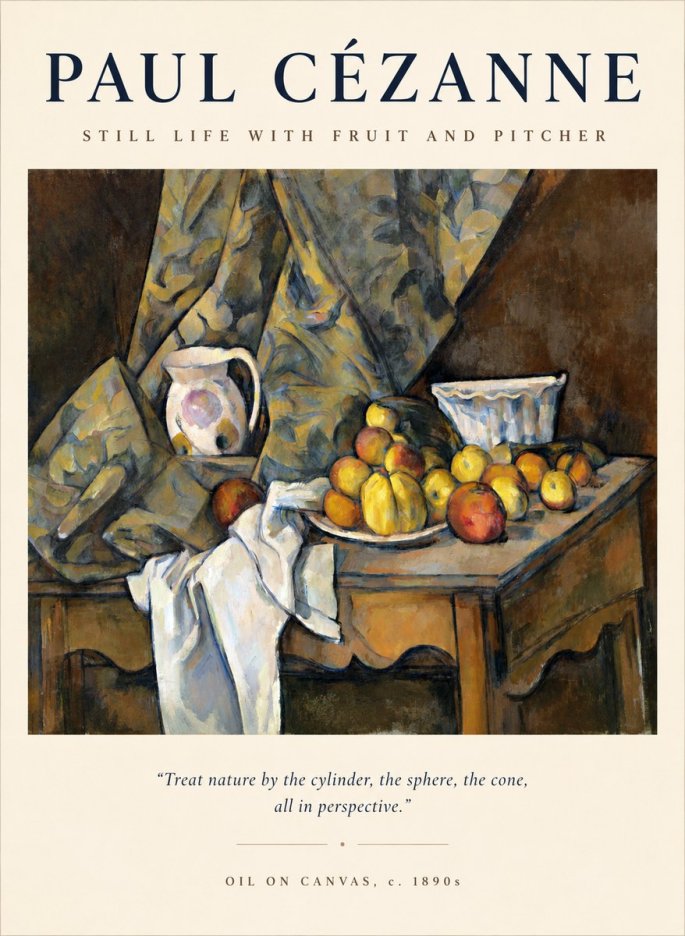 Paul Cézanne Still Life with Drapery, Pitcher and Fruit No2 - Póster