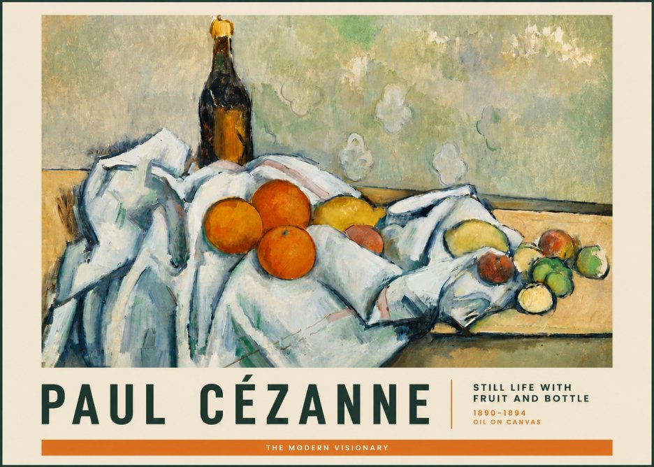 Paul Cézanne Still Life with Fruit and Bottle No3 - Póster