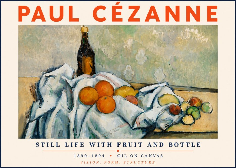 Paul Cézanne Still Life with Fruit and Bottle No6 - Póster