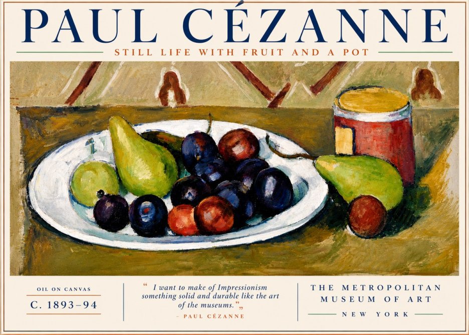 Paul Cézanne Still Life with Fruit and a Pot No4 - Póster