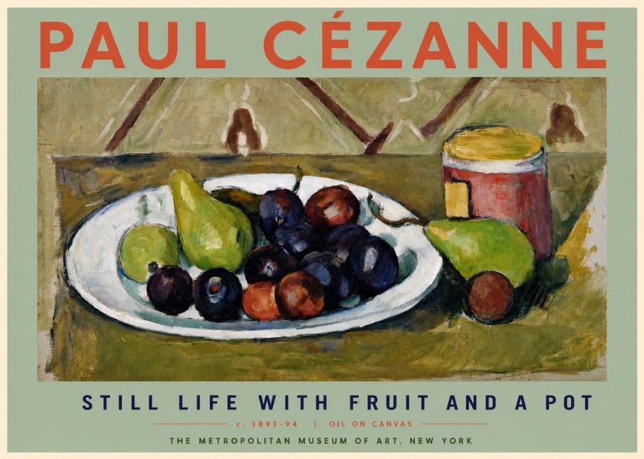 Paul Cézanne Still Life with Fruit and a Pot No6 - Póster