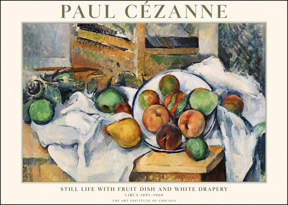 Paul Cézanne Still Life with Fruit Dish and White Drapery No1 - Póster