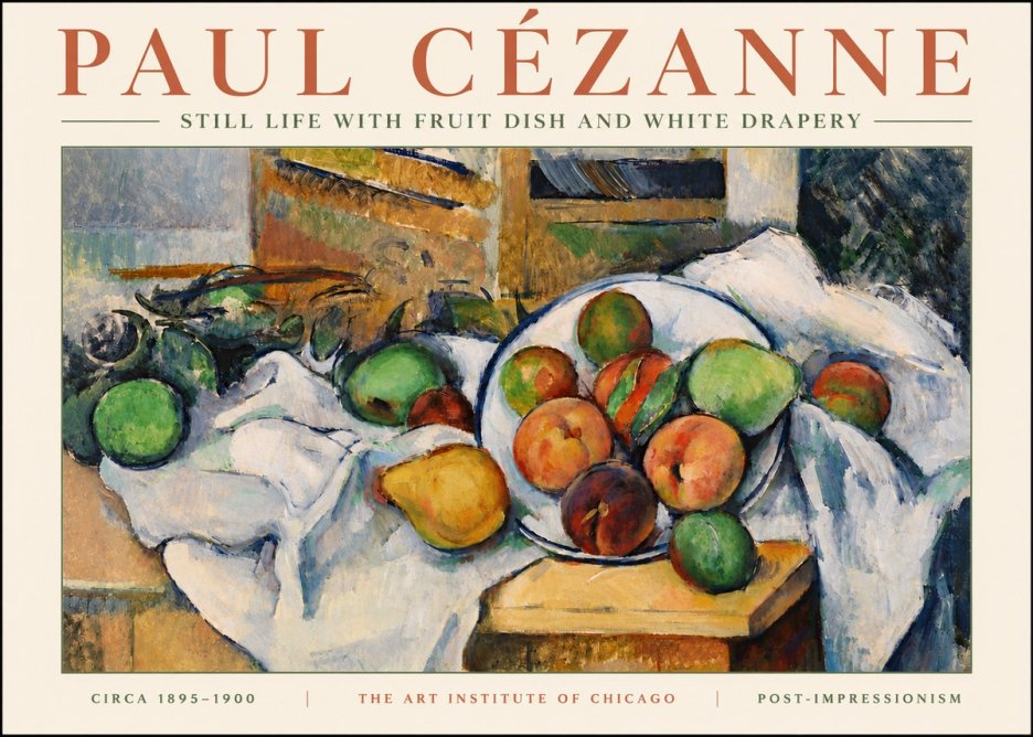 Paul Cézanne Still Life with Fruit Dish and White Drapery No5 - Póster