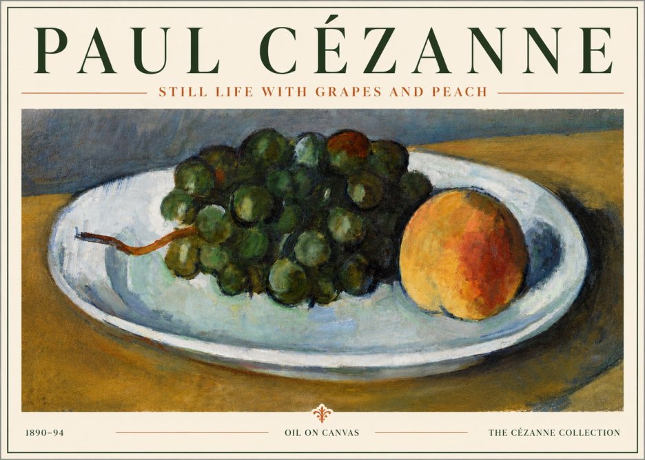 Paul Cézanne Still Life with Grapes and Peach No6 - Póster