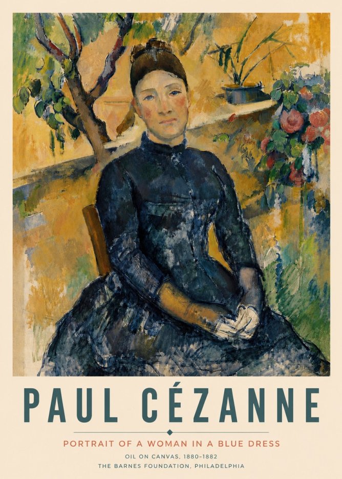 Paul Cézanne Portrait of a Woman in a Blue Dress No4 - Póster