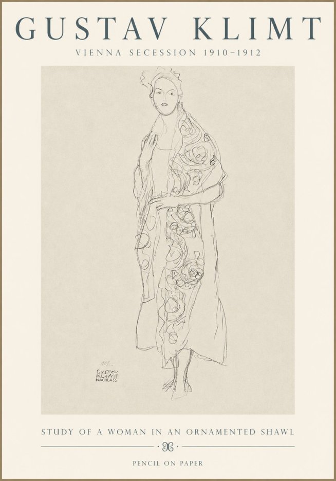 Klimt Study of a Woman in an Ornamented Shawl No3 - Póster