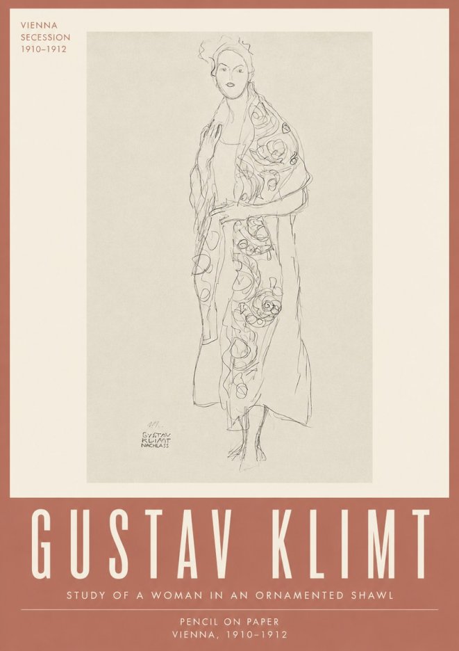 Klimt Study of a Woman in an Ornamented Shawl No4 - Póster