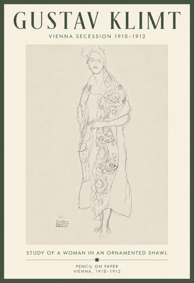 Klimt Study of a Woman in an Ornamented Shawl No5 - Póster