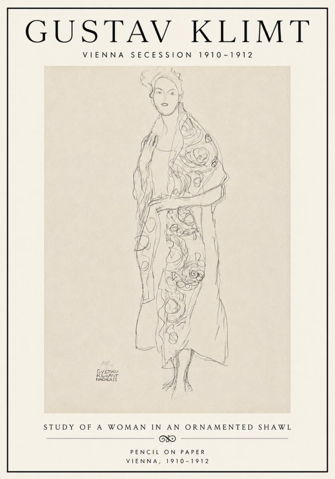 Klimt Study of a Woman in an Ornamented Shawl No6 - Póster