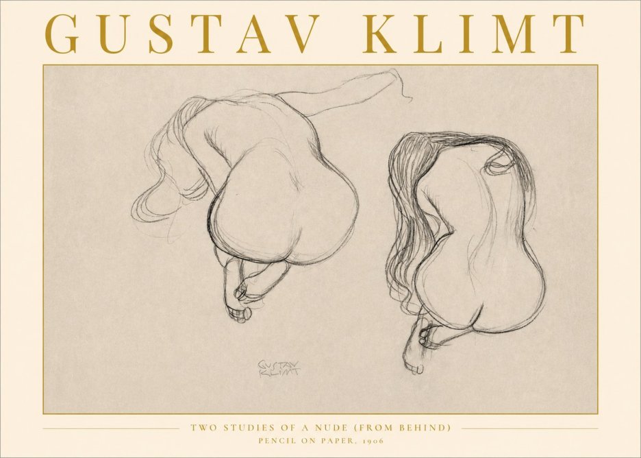 Klimt Two Studies of a Nude (from Behind) No2 - Póster