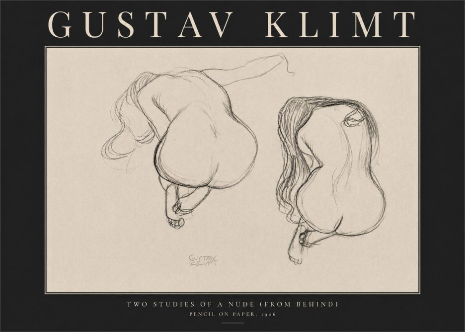 Klimt Two Studies of a Nude (from Behind) No3 - Póster