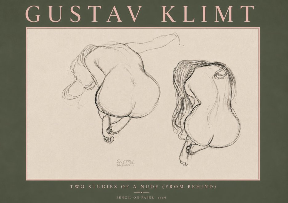 Klimt Two Studies of a Nude (from Behind) No5 - Póster