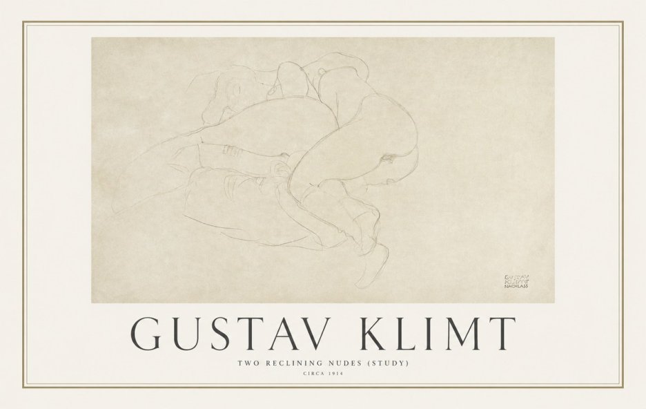 Klimt Two Reclining Nudes (Study) No1 - Póster