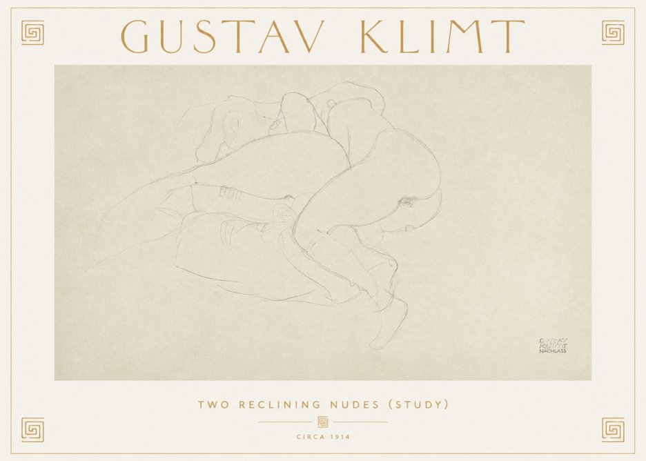 Klimt Two Reclining Nudes (Study) No2 - Póster