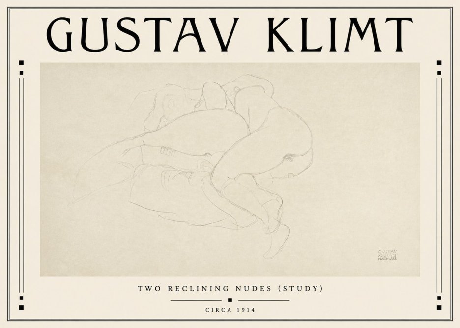 Klimt Two Reclining Nudes (Study) No3 - Póster
