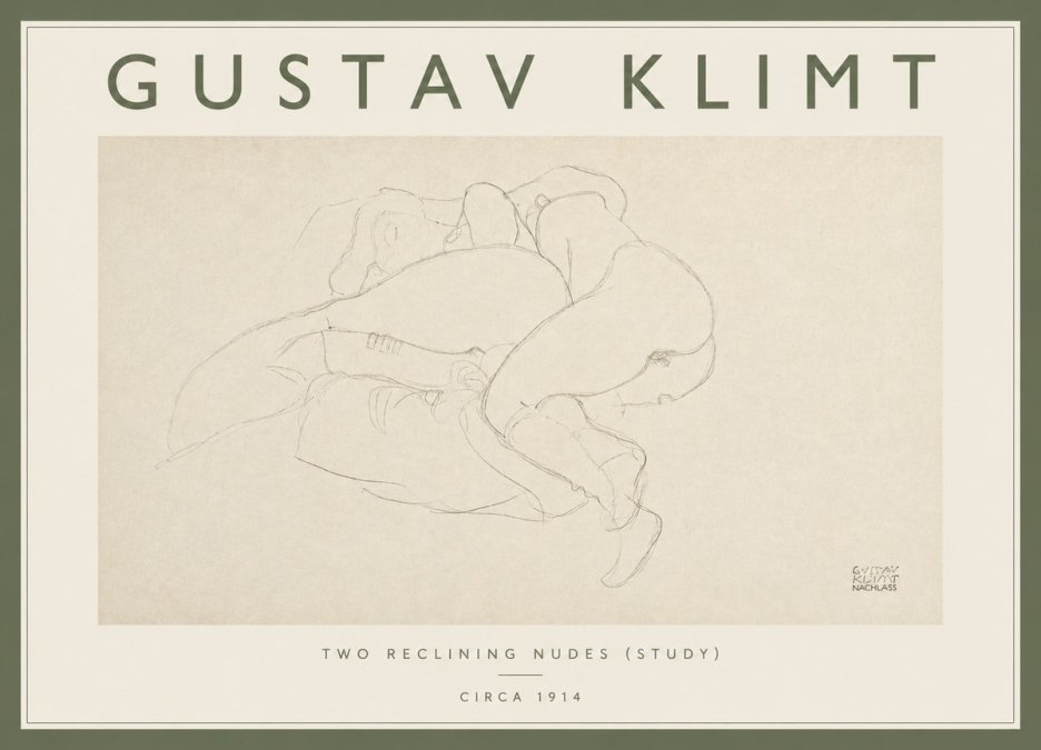 Klimt Two Reclining Nudes (Study) No4 - Póster