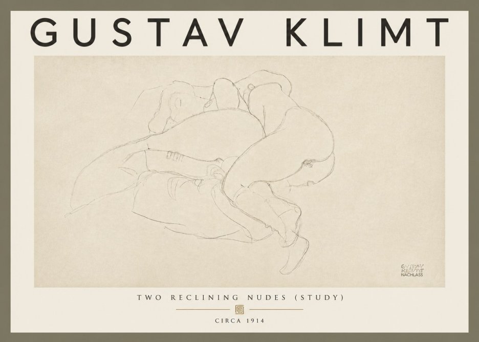 Klimt Two Reclining Nudes (Study) No5 - Póster