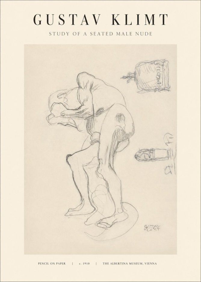 Klimt Study of a Seated Male Nude No1 - Póster