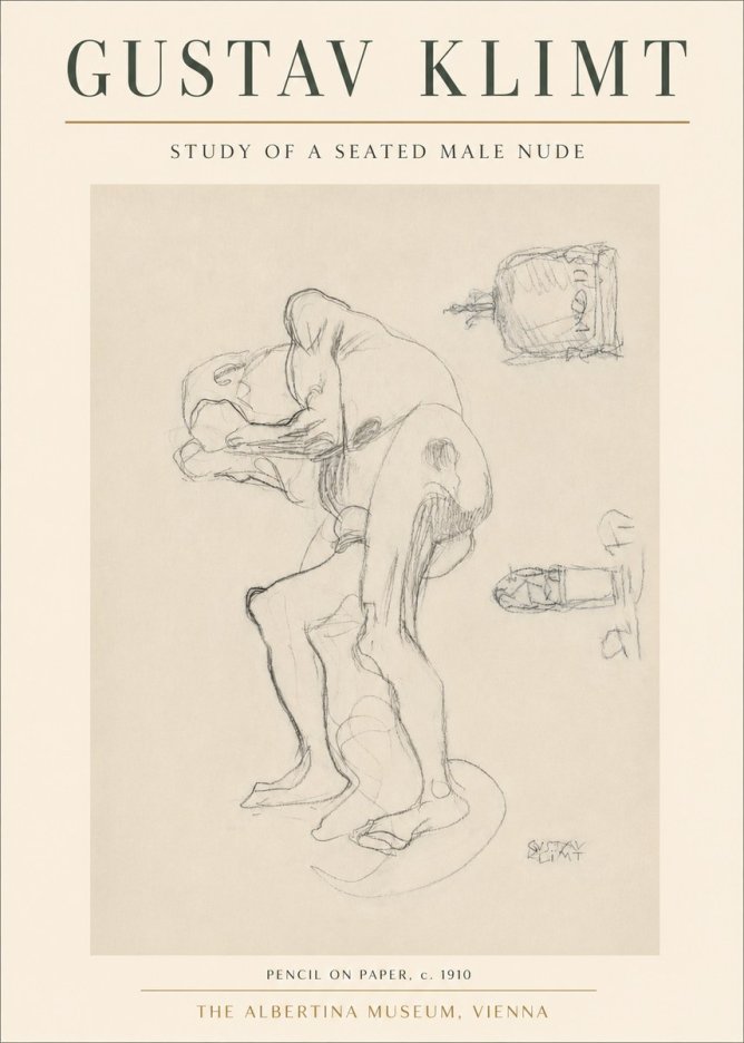 Klimt Study of a Seated Male Nude No3 - Póster