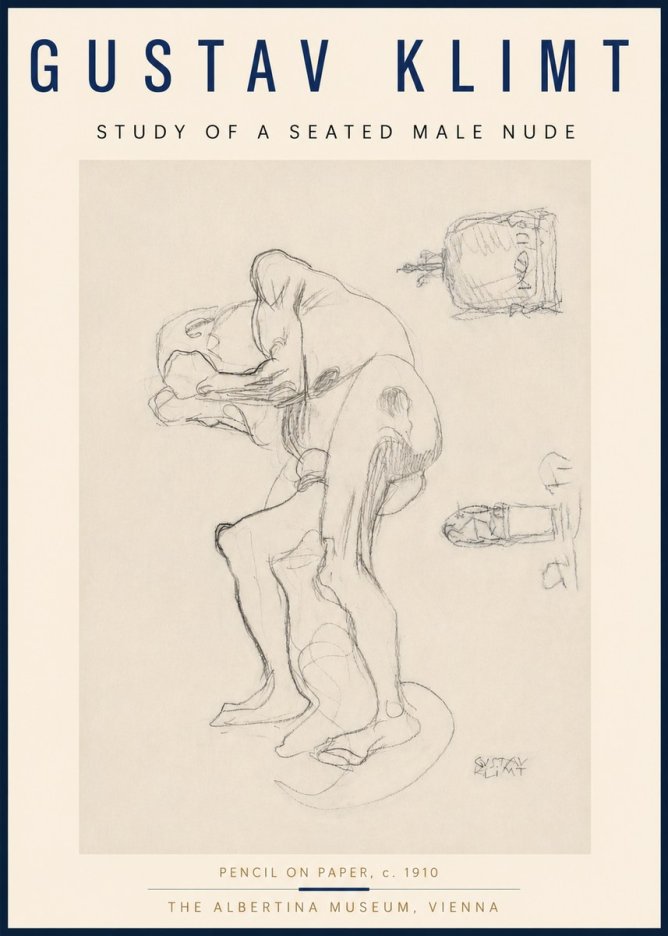 Klimt Study of a Seated Male Nude No4 - Póster