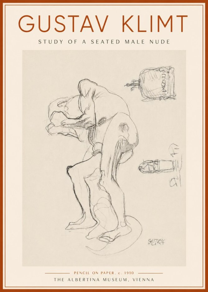 Klimt Study of a Seated Male Nude No6 - Póster