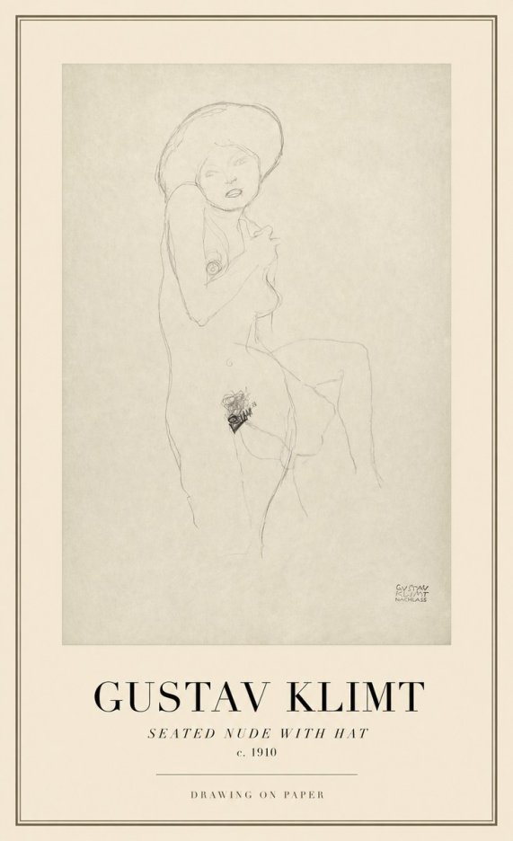 Klimt Seated Nude with Hat No1 - Póster