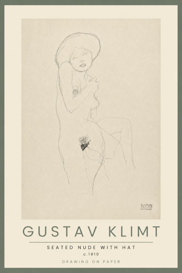 Klimt Seated Nude with Hat No2 - Póster