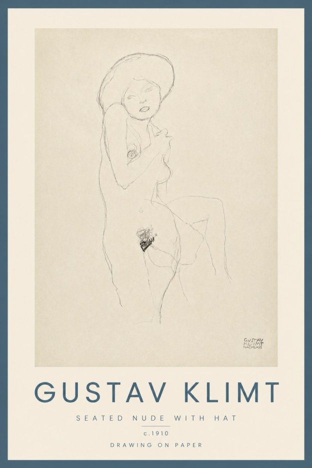 Klimt Seated Nude with Hat No5 - Póster