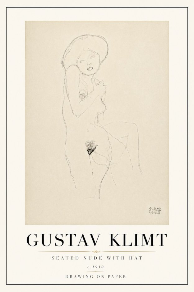 Klimt Seated Nude with Hat No6 - Póster