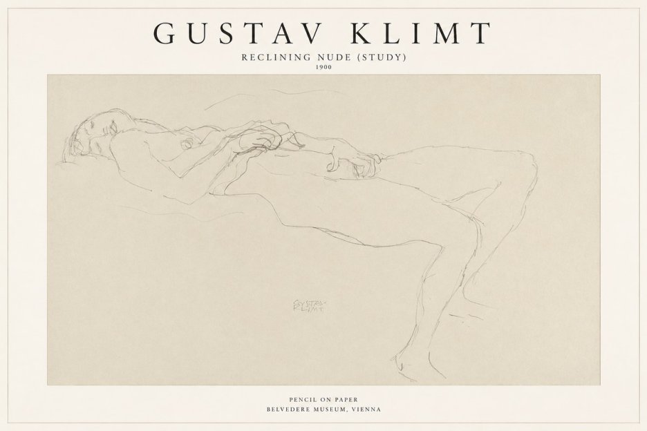 Klimt Reclining Nude (Study) No1 - Póster