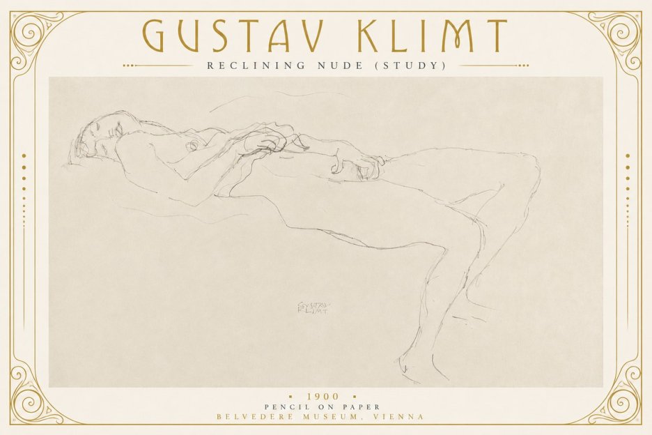Klimt Reclining Nude (Study) No2 - Póster