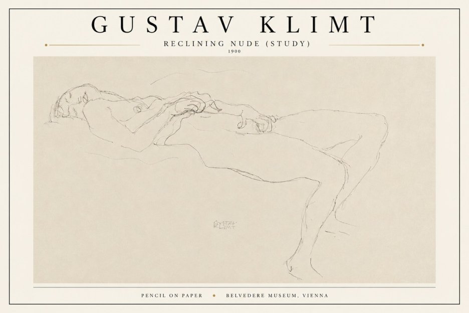 Klimt Reclining Nude (Study) No3 - Póster