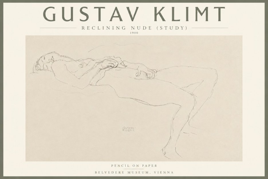 Klimt Reclining Nude (Study) No4 - Póster