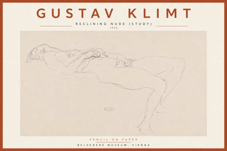 Klimt Reclining Nude (Study) No5 - Póster