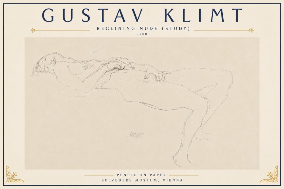 Klimt Reclining Nude (Study) No6 - Póster