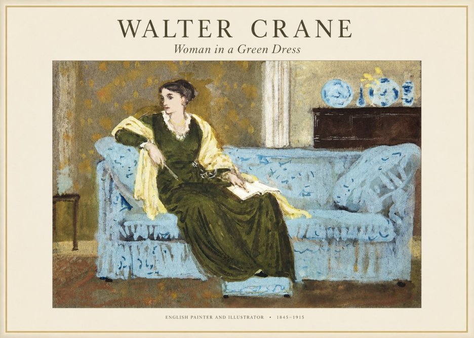 Walter Crane Woman in a Green Dress No1 - Póster