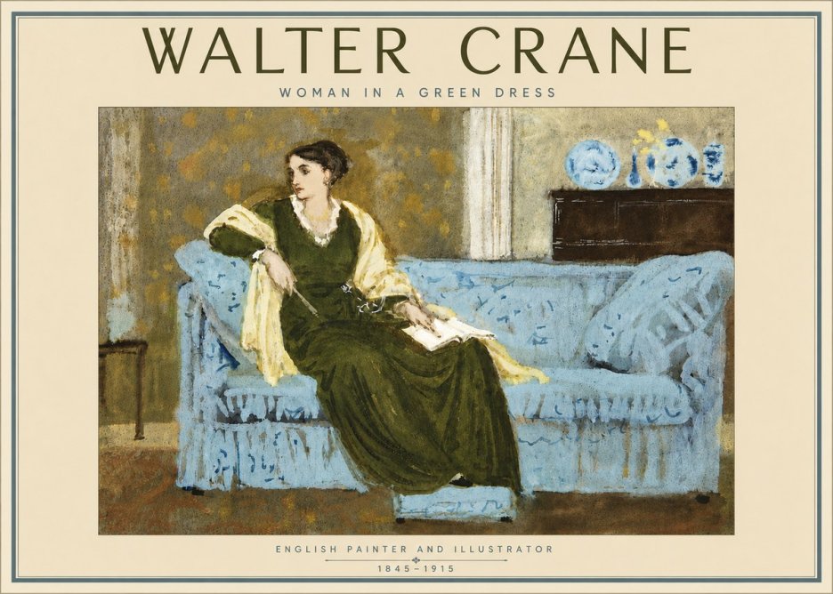 Walter Crane Woman in a Green Dress No5 - Póster